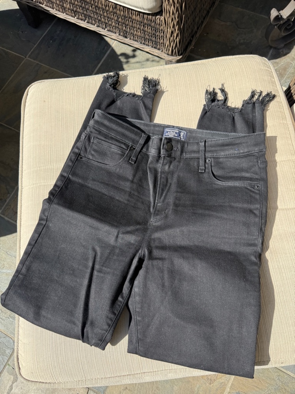 Abercrombie & Fitch Black Skinny Jeans with Frayed Ankles